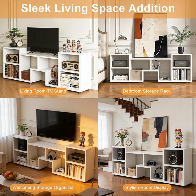 Lightdot 65 inch TV Stand, ModernEntertainment Center with Storage Open Shelf Large Capacity for Collection, Mid Century Media TV Consoles for Living Room/Bedroom/Sofa Cabinet, Easy Assembly - White