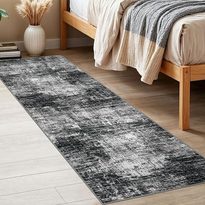 KILOCOCO Modern Abstract Runner Rug 2x6 ft Washable Hallway Runner Rug Non Slip Soft Pinted Kitchen Runners for Hallways Entryway Bedside Laundry Room Floor Runners, Black/Grey