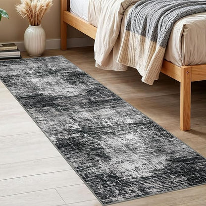 KILOCOCO Modern Abstract Runner Rug 2x6 ft Washable Hallway Runner Rug Non Slip Soft Pinted Kitchen Runners for Hallways Entryway Bedside Laundry Room Floor Runners, Black/Grey