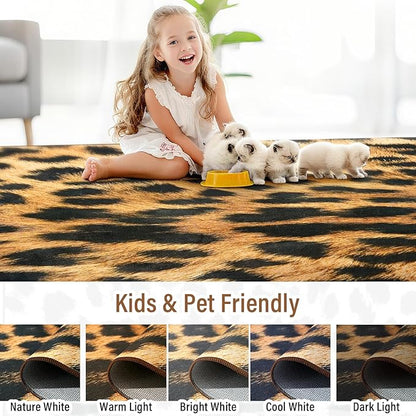 AROGAN Premium Leopard Rug for Living Room 8×10 Feet, Machine Washable Cheetah Rug Animal Print Hide Area Rug, Large Non-Slip Faux Fur Zebra Skin Rugs Carpet for Office Bedroom Dinner Room Home Decor
