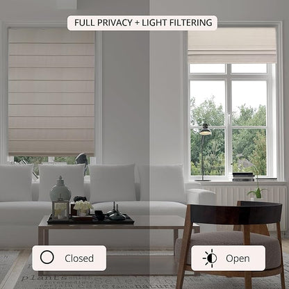 CHICOLOGY Cordless Roman Shade for Windows & French Doors, Ridgewood Cream, Privacy + Light Filtering Linen Look Fabric w/ White Liner, True to Size, Inside/Outside Mount, 27" W x 72" H