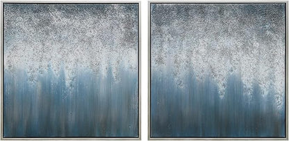Empire Art Direct Abstract Wall Art Textured Hand Painted Canvas by Martin Edwards, Diptych, 36" x 36" each, Blue Rain