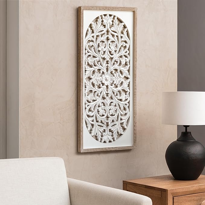 JFY Designs Wall Medallion - Wooden Wall Decor, Hand Carved & Embossed Decorative Wall Sculpture, Boho Farmhouse Wall Art, Perfect for Home, Office or any Living Space