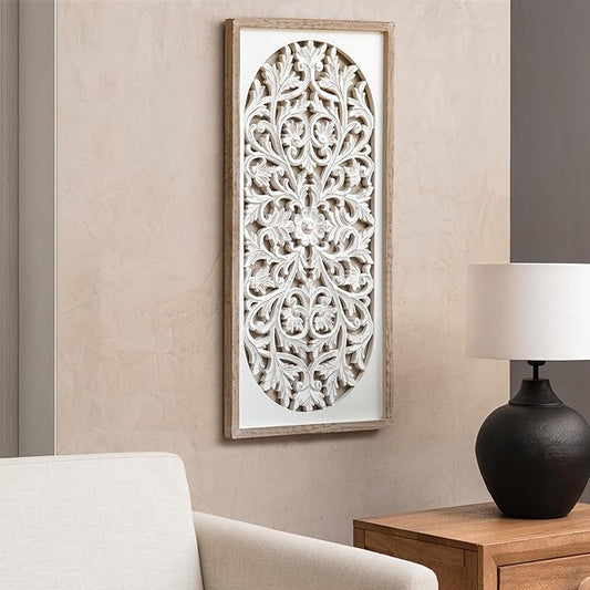 JFY Designs Wall Medallion - Wooden Wall Decor, Hand Carved & Embossed Decorative Wall Sculpture, Boho Farmhouse Wall Art, Perfect for Home, Office or any Living Space