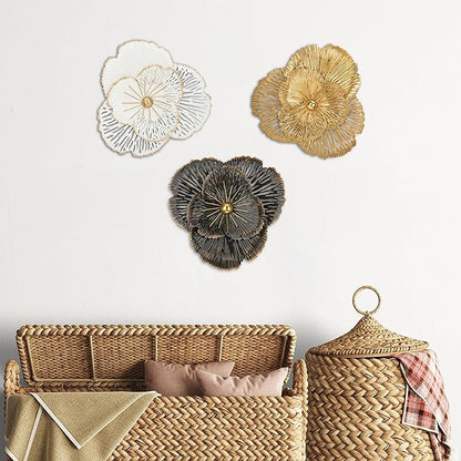 DILATATA 3 Pcs Metal Flower Wall Art Set 10 Inch Rustic Modern Floral Sculpture 3D Metal Flower Wall Hanging Accent for Indoor Living Room Bedroom Kitchen Bathroom Garden Patio Decor - Mixcolor