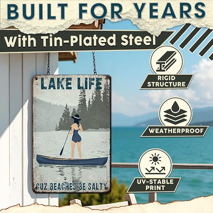 Metal Tin Sign Lake Life Decor Vintage Rustic Nautical Wall Art Is Better At The Water Gift For Cottage Owners Cabin Porch Bar Home Relaxing Decor 8x12 Inch