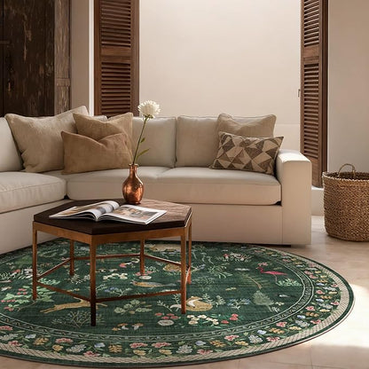 Washable Round Rugs for Bedroom 4ft: Living Room Rug Stain Resistant Non Slip Low Pile Ultra Soft Faux Wool Small Circle Rugs for Kitchen Entryway Nursery Bathroom Entrance Dorm Home Office Indoor