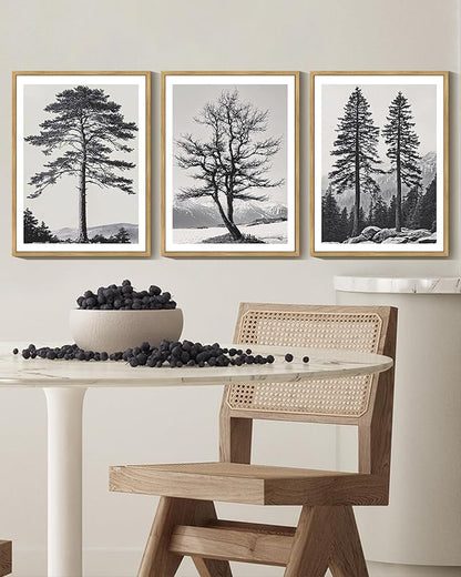 Drsoum Vintage Black Gray Tree Wall Art Framed Antique Retro Forest Prints Modern Rustic Artwork Bedroom Farmhouse Ready to Hang 11x14in Natural Framed