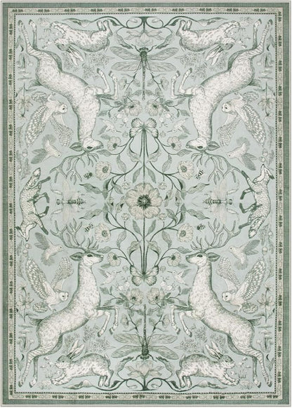 Lahome 5x7 Washable Deer Rug, Dorval Boho Woodland Botanical Area Rug, Non Slip Low Pile Soft Light Green Carpet for Living Room Bedroom Nursery Dining Room Home Office Decor