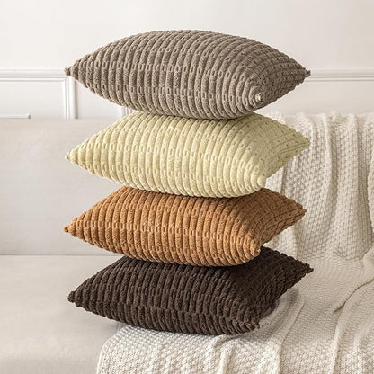 MIULEE Pack of 2 Corduroy Decorative Throw Pillow Covers 18x18 Inch Soft Boho Striped Pillow Covers Modern Farmhouse Home Decor for Sofa Living Room Couch Bed Brown