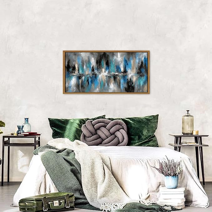 Black and Blue Abstract Canvas Wall Art Neutral Framed Painting for Living Room Office Colorful Brush Stroke Modern Artwork Contemporary Poster Pastel Minimalist Prints Bedroom Home Decorations 20x40