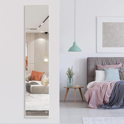 ANYHI Large Full Length Mirror, 65"x13.8" Door Mirror Full Length, 2 Hooks, Over The Door or Wall Monuted, Aluminum Frame, for Bedroom Bathroom Checkroom, White