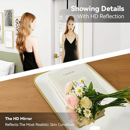 SCWF-GZ 57x20 Door Hanging Full Length Mirror, Floor (Height 5.7ft just Body in 1.3ft) or Wall Mounted Metal Frame Rectangle Dressing Mirrors for Bedroom Bathroom Living Room 57 inch Gold
