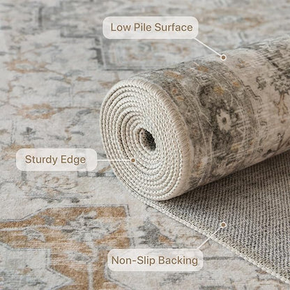 GENIMO Area Rug 32x48 inch Doormat, Machine Washable Low Pile Rugs, Small Retro Chenille Entryway Mat for Entrance, Hallway, Kitchen and Corridor, Light Taupe Brown