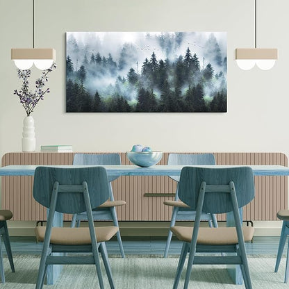 DZRWUBHS Canvas Wall Art - Large Size Modern Wall Decor for Living Room, Office, Bedroom - Foggy Forest Trees Landscape Painting - 20"X40"
