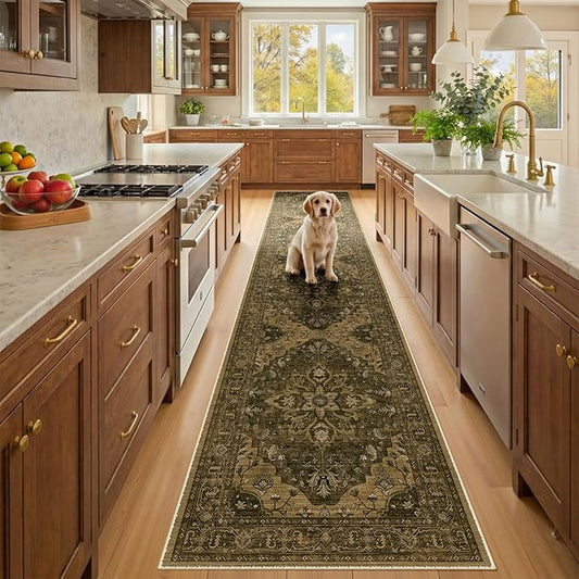 RELEANY Area Rugs 2'x10' Runner Rug Non Slip Washable for Kitchen Hallway Bedroom Beside Laundry Room Bathroom Rug, Floor Carpet, Brown Dark Brown