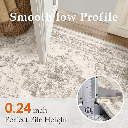 PureCozy Runner Rug 2x8 Beige Hallway Washable Carpet Non Slip Vintage Medallion Carpet Low Pile Soft Distressed Retro Indoor Long Rug for Entryway Kitchen Bathroom Laundry Bedroom