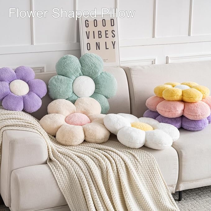 Flower Pillows, Decorative Pillows for Couch, Cute Daisy Pillow for Bed, Flower Shaped Decorative Throw Pillow Room Decor (Lavender Purple, 14.9 Inches)