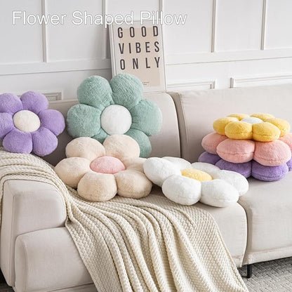 Flower Pillows, Decorative Pillows for Couch, Cute Daisy Pillow for Bed, Flower Shaped Decorative Throw Pillow Room Decor (Lavender Purple, 14.9 Inches)