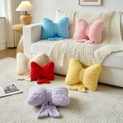 Bow Pillow, Decorative Bow Pillows with Soft Plush for Couch Bed, Bow Shaped Throw Pillow Room Decor for Bedroom, Bow Decorative Pillow for Living Room (Lavender Purple, Large-16 Inches)