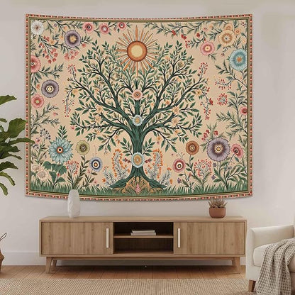 Lunerfex Chakra Tree Wall Tapestry - Celestial Sun & Floral Wall Hanging for Bedroom and Living Room - Boho Spiritual Decor Tapestries 80"x60"