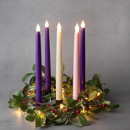 Rhytsing 10.8" Advent Flameless Taper Candles with Timer, Battery Operated Christmas Led Candlestick, Smooth Wax Finish, Warm White LED, Remote & Batteries Included - Set of 5