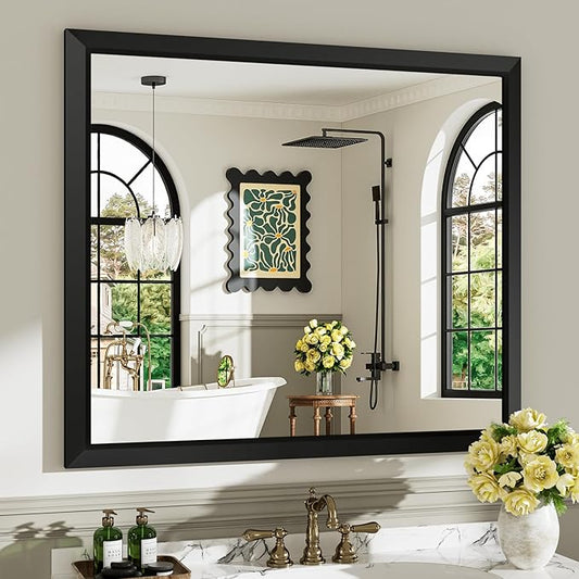 40x36 Inch Black Bathroom Mirror for Wall, Beveled Framed Rectangle Bathroom Vanity Mirrors for Over Sink, Bedroom, Living Room, Entryway, Anti-Rust, HD Tempered Glass, Horizontally/Vertically