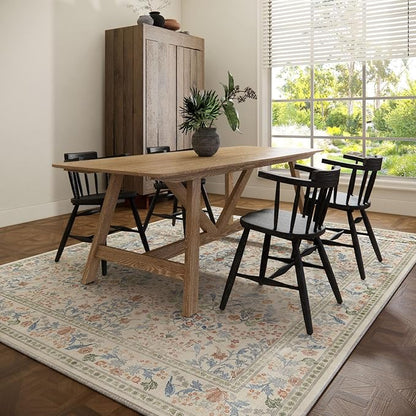 8x10 Area Rugs for Living Room: Washable Bedroom Rug Vintage Area Rug Stain Resistant Non Slip Low Pile Lightweight Soft Carpets Rug for Dining Room Kitchen Nursery Kids Room Farmhouse Indoor