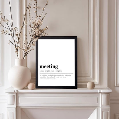 Poster Master Typography Poster - Retro Dictionary Print - Meeting Definition, Assembly of People, Book Page, Funny - Gift for Colleague, Friend - Wall Decor for Home, Office, 11x14 Black Framed