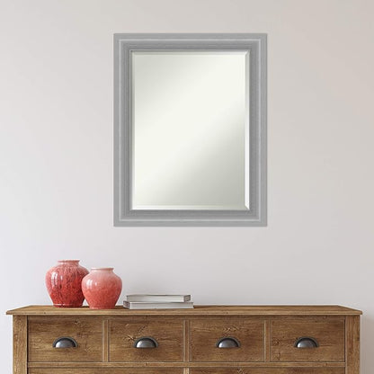 Amanti Art Silver Bathroom Mirror for Over Sink, 29x23 Peak Polished Nickel Narrow Rectangle Vanity Mirror, Medium Traditional Frame, Hangs Horizonally and Vertically, Bathroom Wall Decor, Beveled