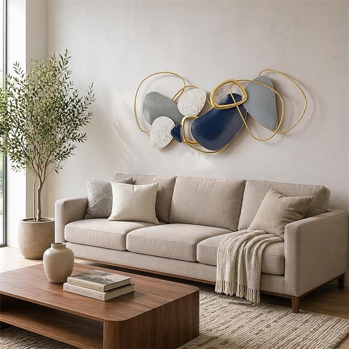 Axioglo Large Metal Wall Art Decor, 3D Abstract Stone Design, Handcrafted Metal Wall Sculpture for Living Room, Bedroom & Entryway（40"）