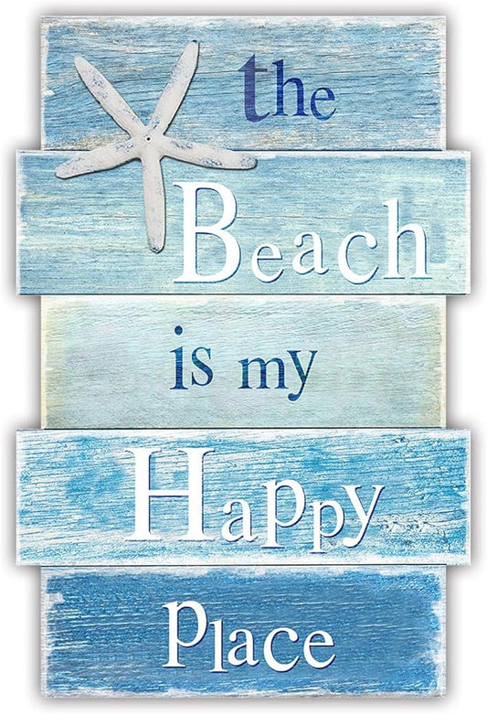 Coastal Wall Decor for Home, Beach Wall Art Wooden Hanging Sign with Starfish Element, Perfect Beach Themed Room Decor and Ocean Decor for Bathroom Bedroom Coastal Living Spaces 11.5" x 17"