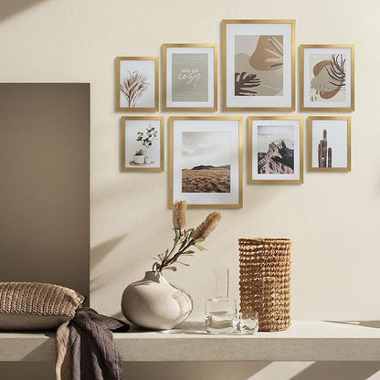 ArtbyHannah Gallery Wall Frame Set,Gold Picture Frames Collage Wall Decor with Neutural Art for Living Room Stariway,8 Pack Assorted Size-11"x14",8"x10",6"x8"