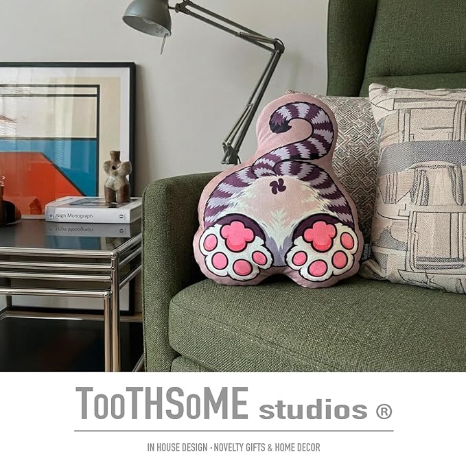 Toothsome Studios Tabby Cat Shape Butt Pillow, Polyester Cotton Stuffed Throw, Novelty Animal Design, Multi-Color, 12 Inches (GrayTabby)