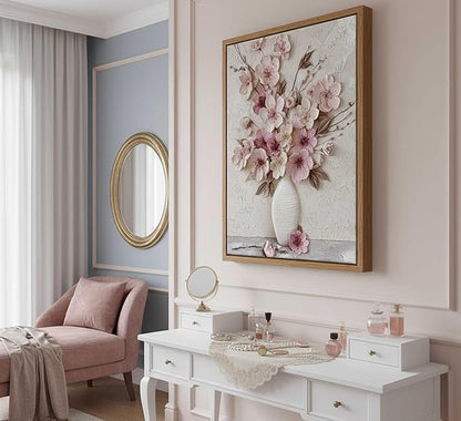 Framed Pink Floral Canvas Wall Art Abstract Flowers Plant Bouquet in Vase Painting Picture Wall Decor Poster Print Artwork for Living Room Bedroom Woman Room Home Decoration
