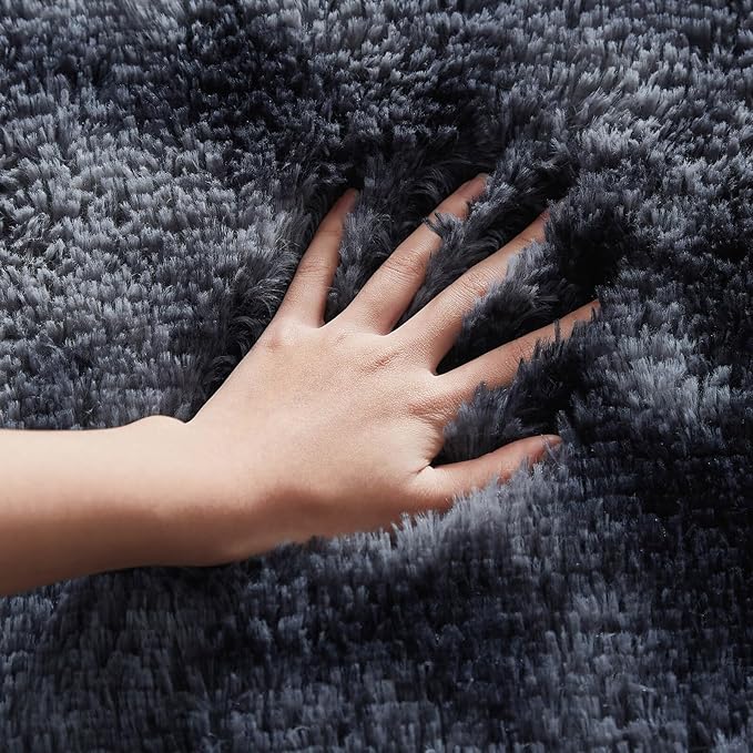 Floralux Shag Rug 5x7 for Living Room, Tie-Dyed Dark Grey, Soft Fluffy Area Rug, High-Pile Plush Indoor Carpets for Bedroom, Playroom, Nursery
