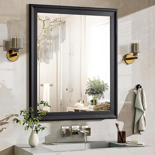 CULER Black Wood Wall Mirror for Bathroom,Rectangle Rustic Large 30 x 36 inch Hanging Vanity Mirrors with Wooden Frame for Living Room,Bedroom,Entryway