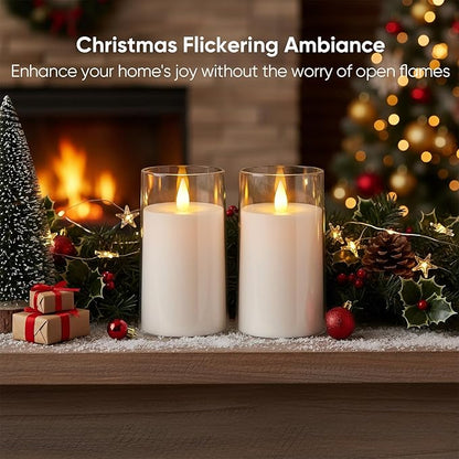 Amagic 3"×5" White Flameless Candles with Remote and Timer, Realistic Flickering Battery Operated Acrylic Led Fake Candles for Home Wedding Party Fall Christmas Decor, Set of 2