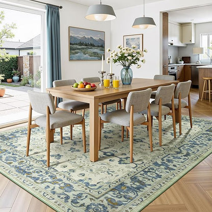 Lessymo Washable Area Rug for Living Room,8x10 Large Rugs with Non-Slip Backing,Soft Boho Carpets for Bedroom Dining Room Nursery Home Office,Light Blue