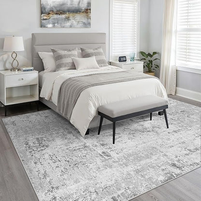 6x9 Area Rugs Living Room: Washable Large Neutral Rug Abstract Soft Modern Stain Resistant Indoor Floor Non-Slip Carpet for Bedroom Nursery Kids Office Playroom Dining Room Under Table- Light Gray