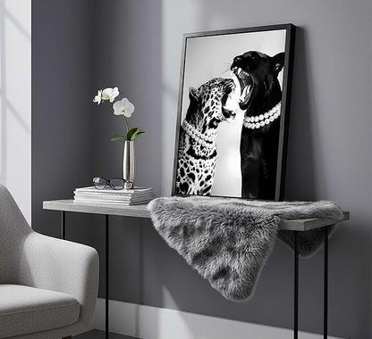 Framed Black and White Cheetah Canvas Wall Art Vintage Trendy Wild Leopard Painting Picture Wall Decor Poster Print Artwork for Bedroom Living Room Apartment Home Decoration