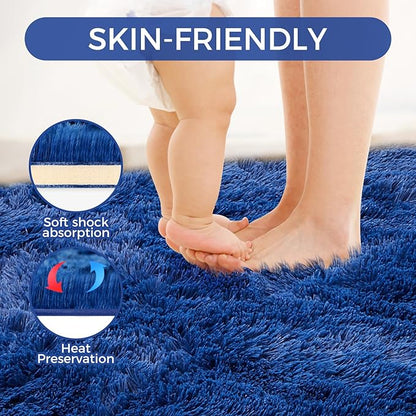 Ultra Soft Rug for Living Room, 6X9 Fluffy Shag Area Rug for Bedroom, Modern Shaggy Carpets Fuzzy Rug for Teens Dorm Nursery Home Decor Aesthetic, Upgrade Anti-Skid Durable, Blue