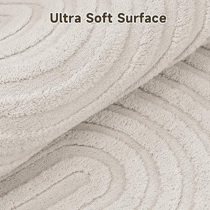 Pauwer 6ft Washable Area Rugs for Living Room Modern Beige Solid Color Soft Fluffy Rugs for Bedroom Non Slip Boho Accent Indoor Mat Floor Carpet Cover for Kids Dining Room Kitchen Office