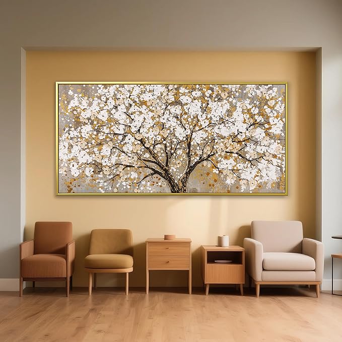 Large Gold Framed Wall Art Print Gold Abstract Tree Of Life Framed Modern Artwork Canvas Painting Gold Tree Pictures Home Decor Ready To Hang For Bedroom Living Room 29" X 58"