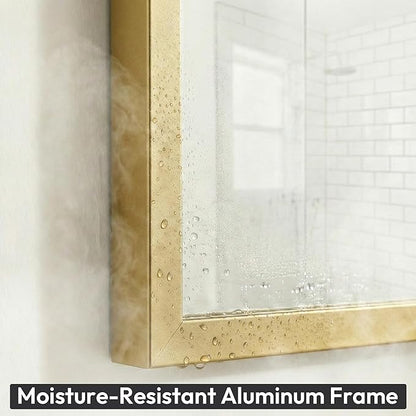 24" x 36" Gold Wall Mirror for Bathroom, 36" x 24" Metal Framed Accent Mirror, Vintage Modern Rectangular Decor for Entryway, Anti-Rust