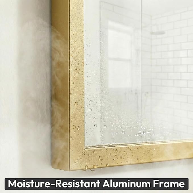 30" x 36" Gold Wall Mirror for Bathroom, 36" x 30" Metal Framed Accent Decor, Mid-Century Modern Mirror for Vanity & Bedroom