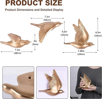 suruim Bird Wall Sculptures Set of 3-3D Wall Art Decor for Living Room, Home Decor Modern Golden Wall Decor & Bird Gallery Wall Art (Gold)