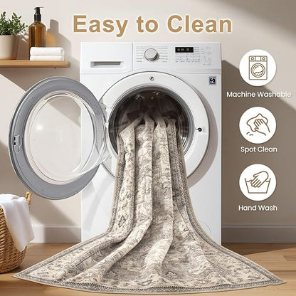EIEIHOUSE Washable Area Rugs for Living Room - 11x14 Neutral Vintage Distressed Floral Farmhouse Boho Large Soft Floor Rug Indoor Non Slip Carpet for Living Room Bedroom Dining Room Office-Brown/Multi