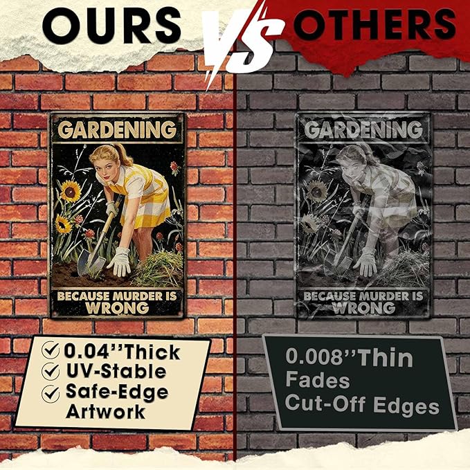 Gardening Because Murder Is Wrong Tin Sign Metal Sign Rustic Garden Decor Outdoor Yard Sign for Gardeners Unique Gifts 8x12Inch