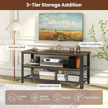 Giantex TV Stand for TV up to 50 Inches, 43.5" Wood Industrial TV Cabinet with 3-Tier Storage Shelves, Adjustable Feet, Entertainment Center TV Console Table for Living Room, Bedroom, Rustic Brown